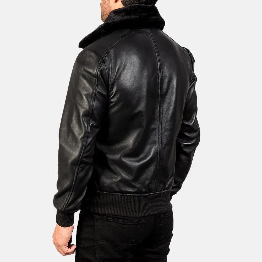 Airin G-1 Black Leather Bomber Jacket image 4