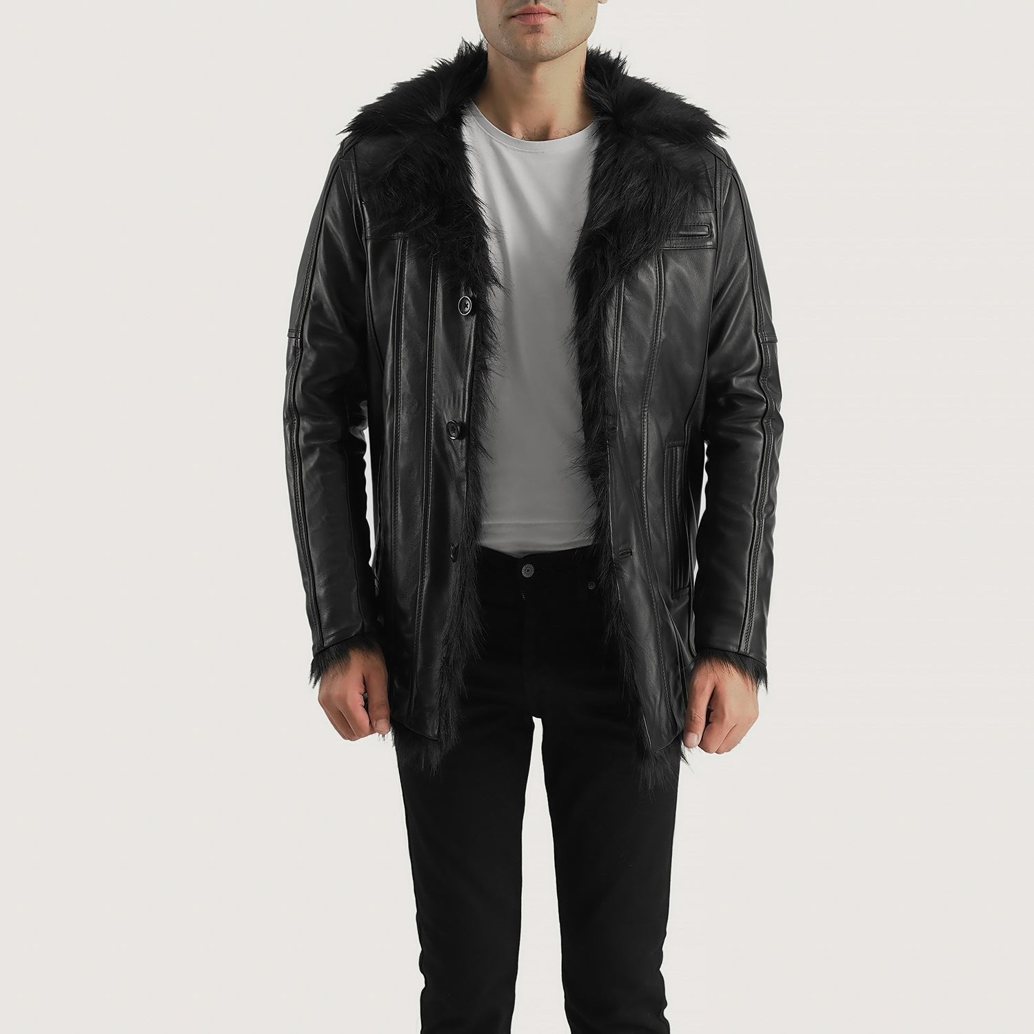 Furcliff Black Leather Coat image 5