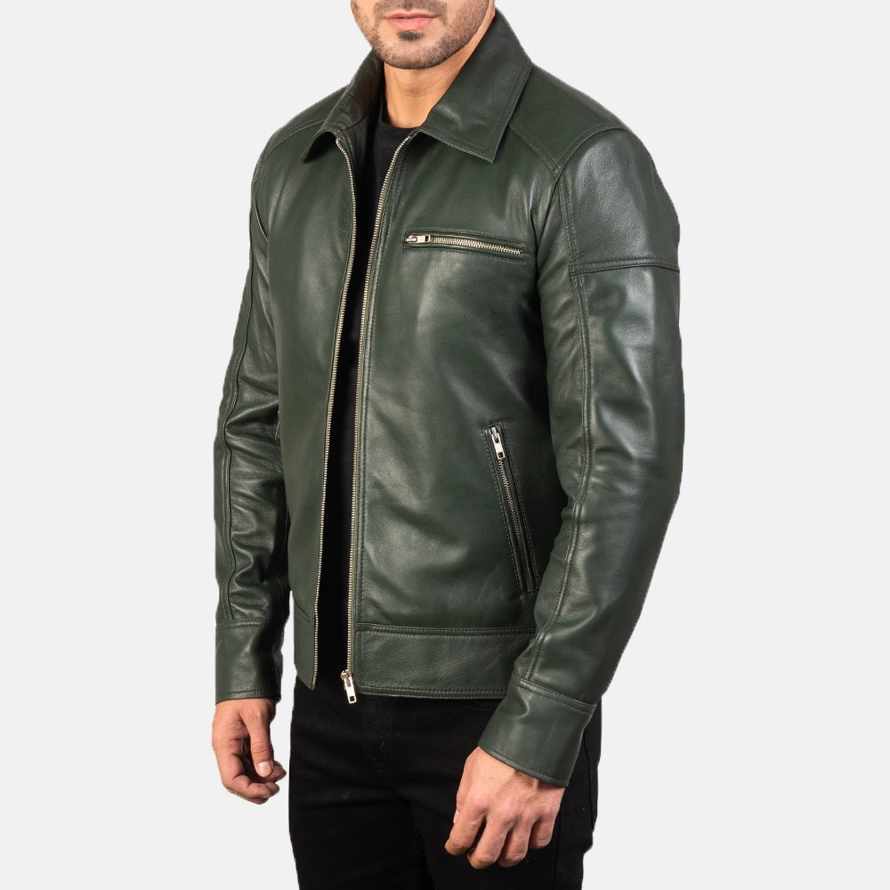 Lavendard Green Leather Biker Jacket image 2