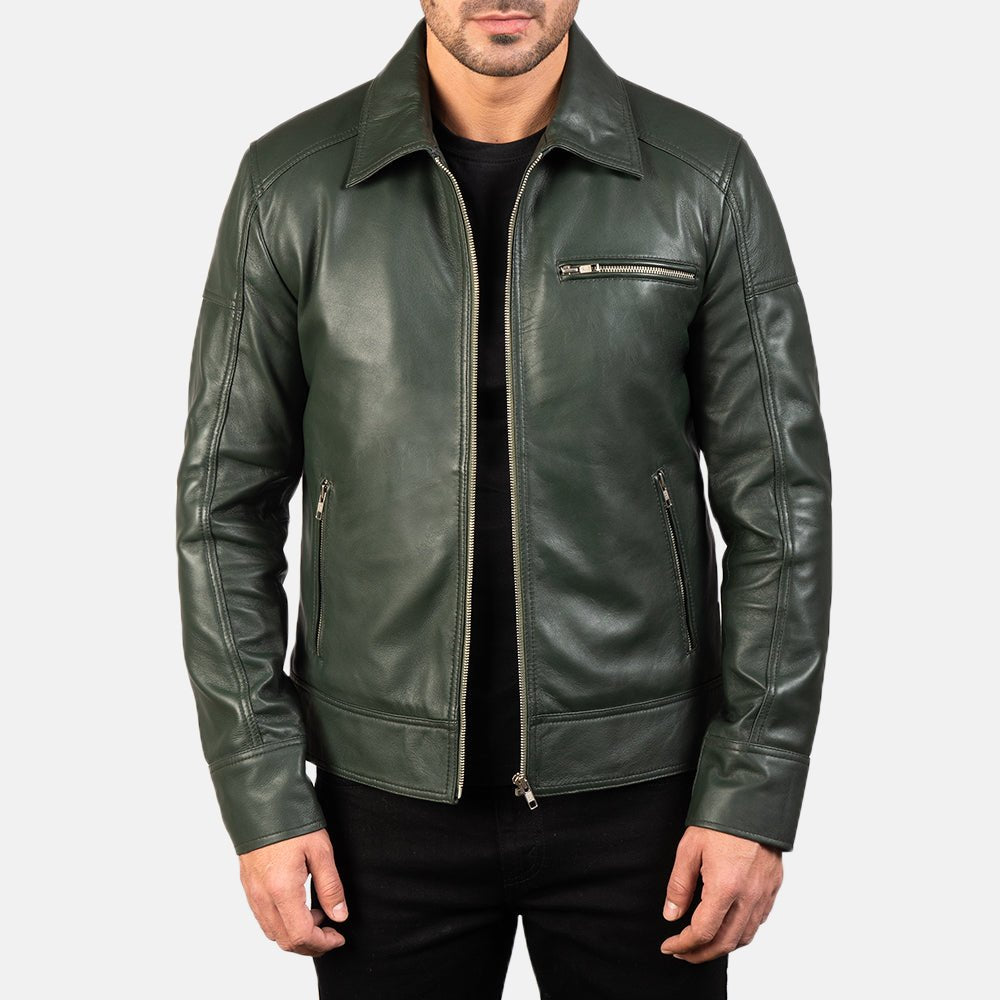 Lavendard Green Leather Biker Jacket image 0