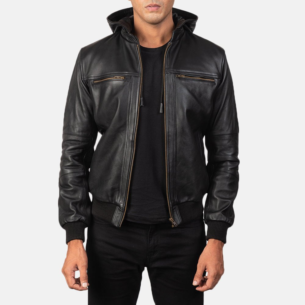 Bouncer Biz Black Leather Bomber Jacket image 0
