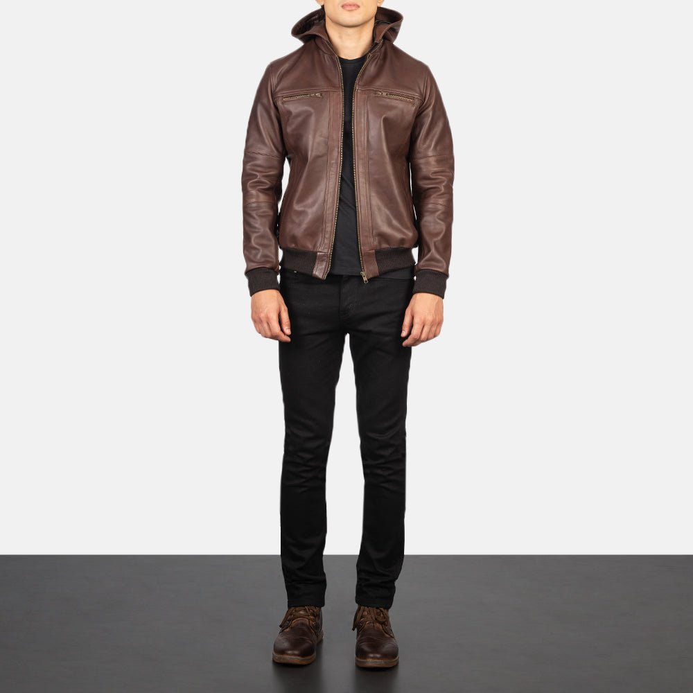 Bouncer Biz Brown Leather Bomber Jacket image 3