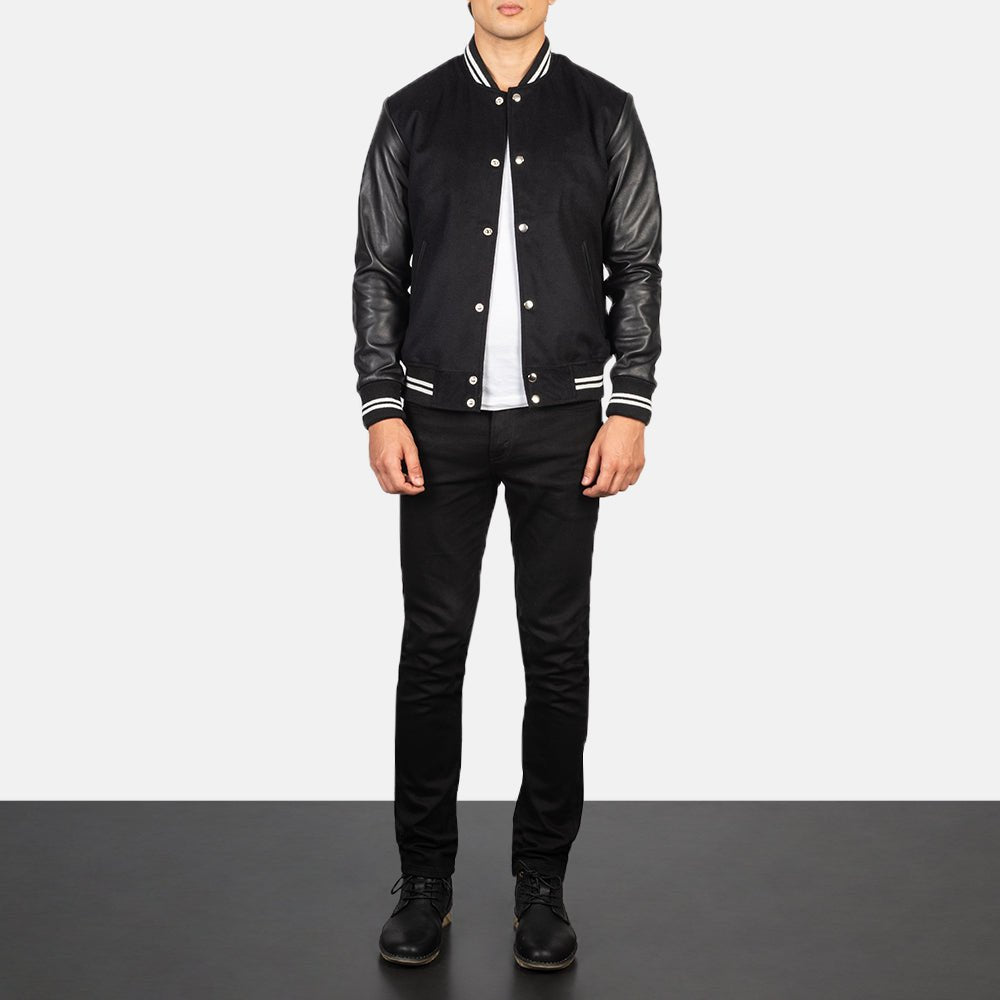 Vaxton Black Striped Hybrid Varsity Jacket image 2
