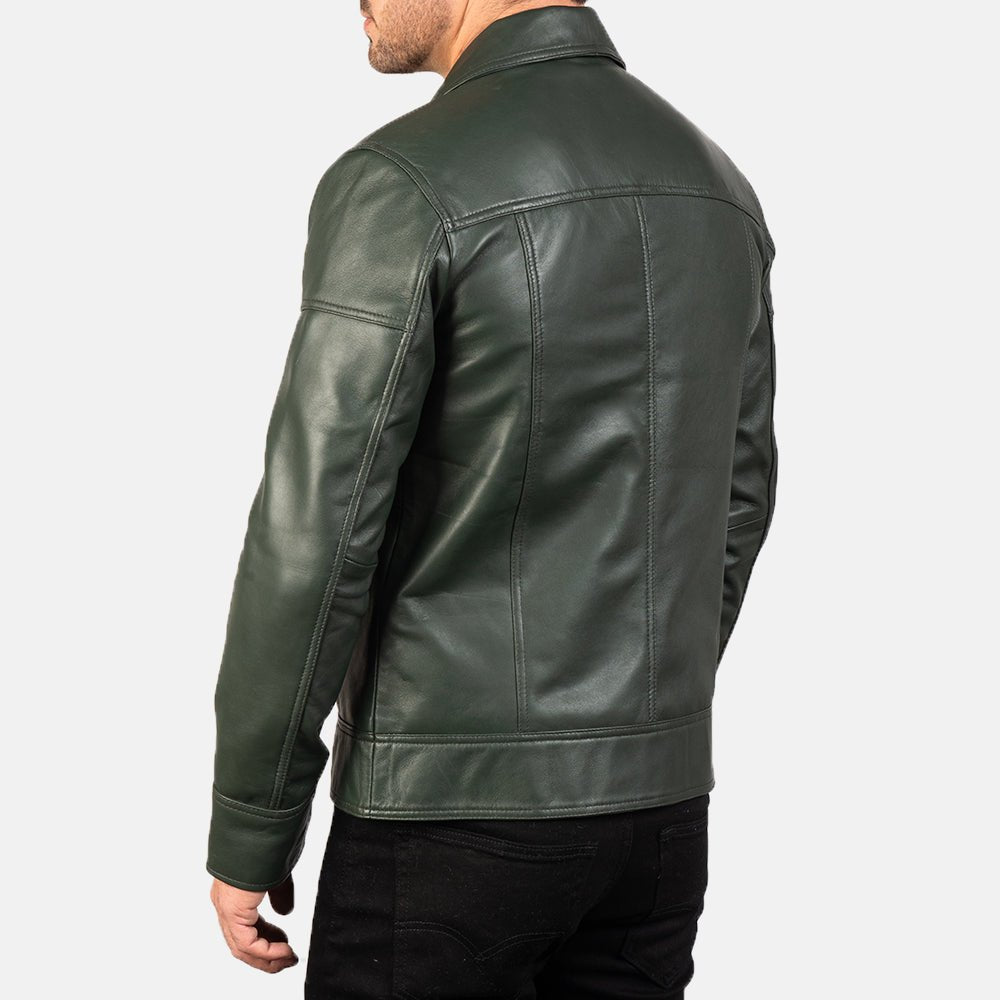 Lavendard Green Leather Biker Jacket image 6