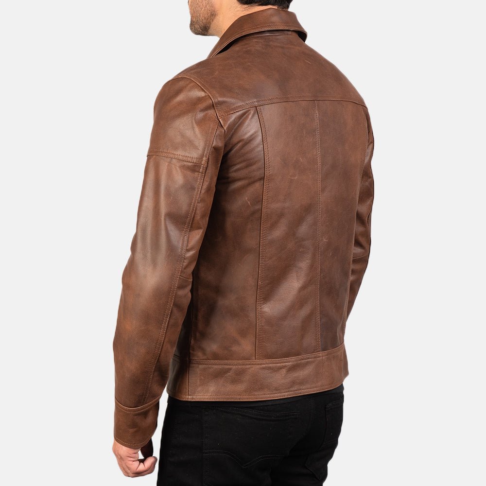 Lavendard Brown Leather Biker Jacket image 6
