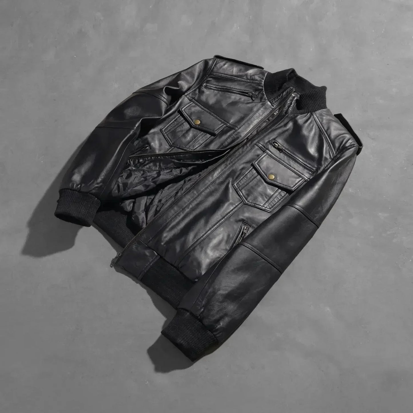 Agent Shadow Black Leather Bomber Jacket image 8