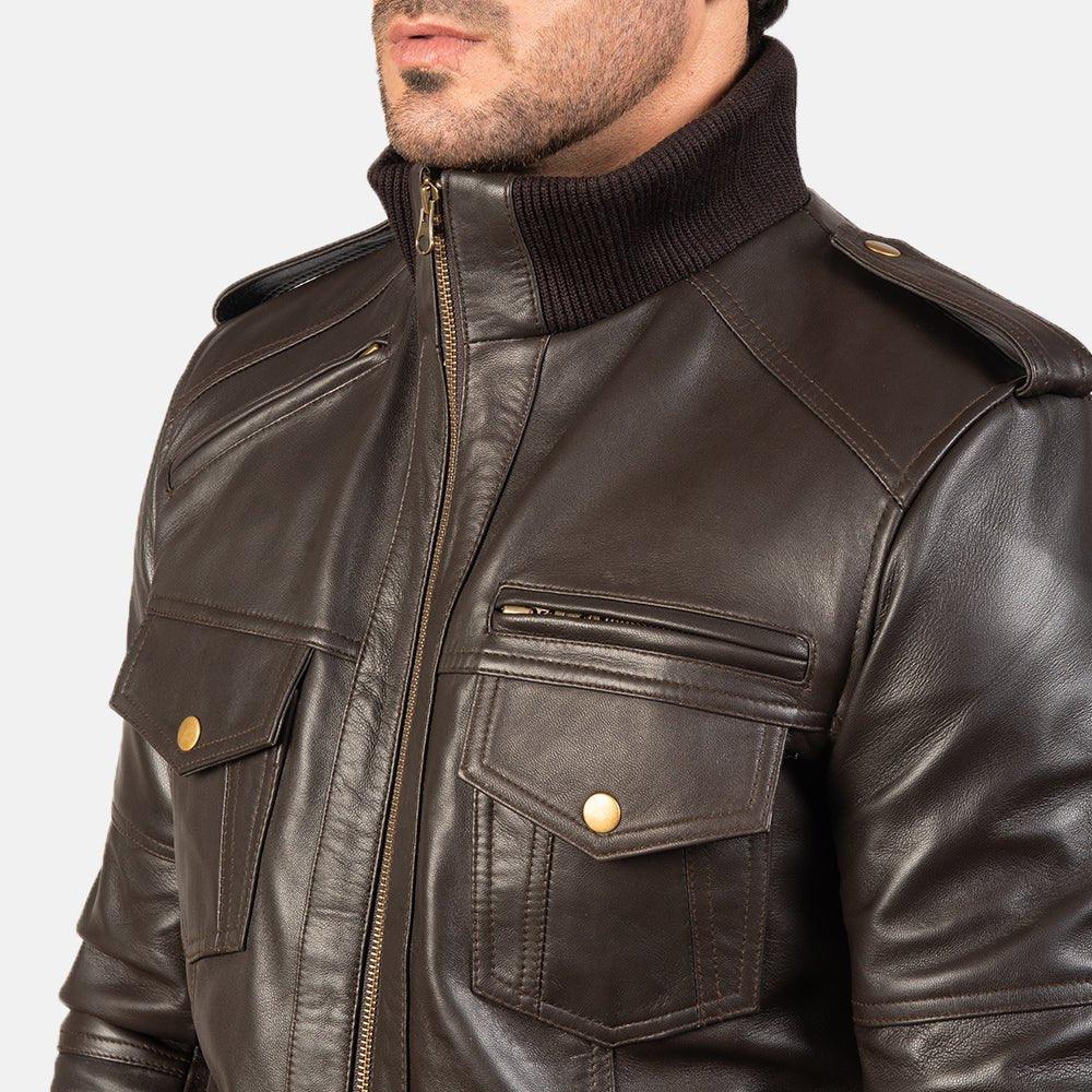 Agent Shadow Brown Leather Bomber Jacket image 5