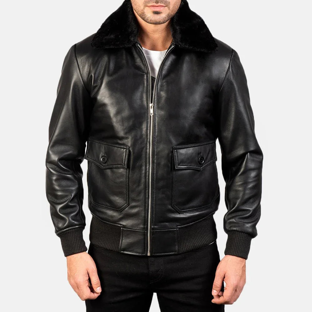 Airin G-1 Black Leather Bomber Jacket image 3