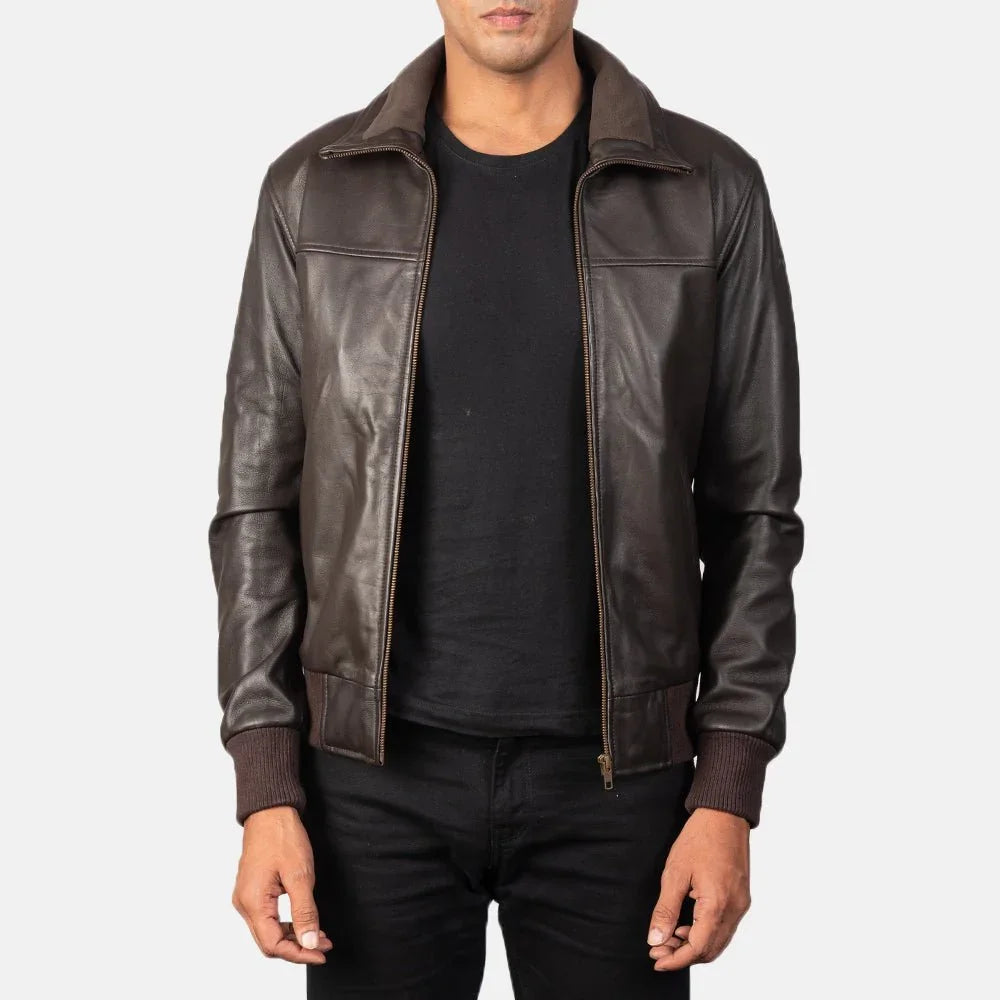 Air Rolf Brown Leather Bomber Jacket image 0