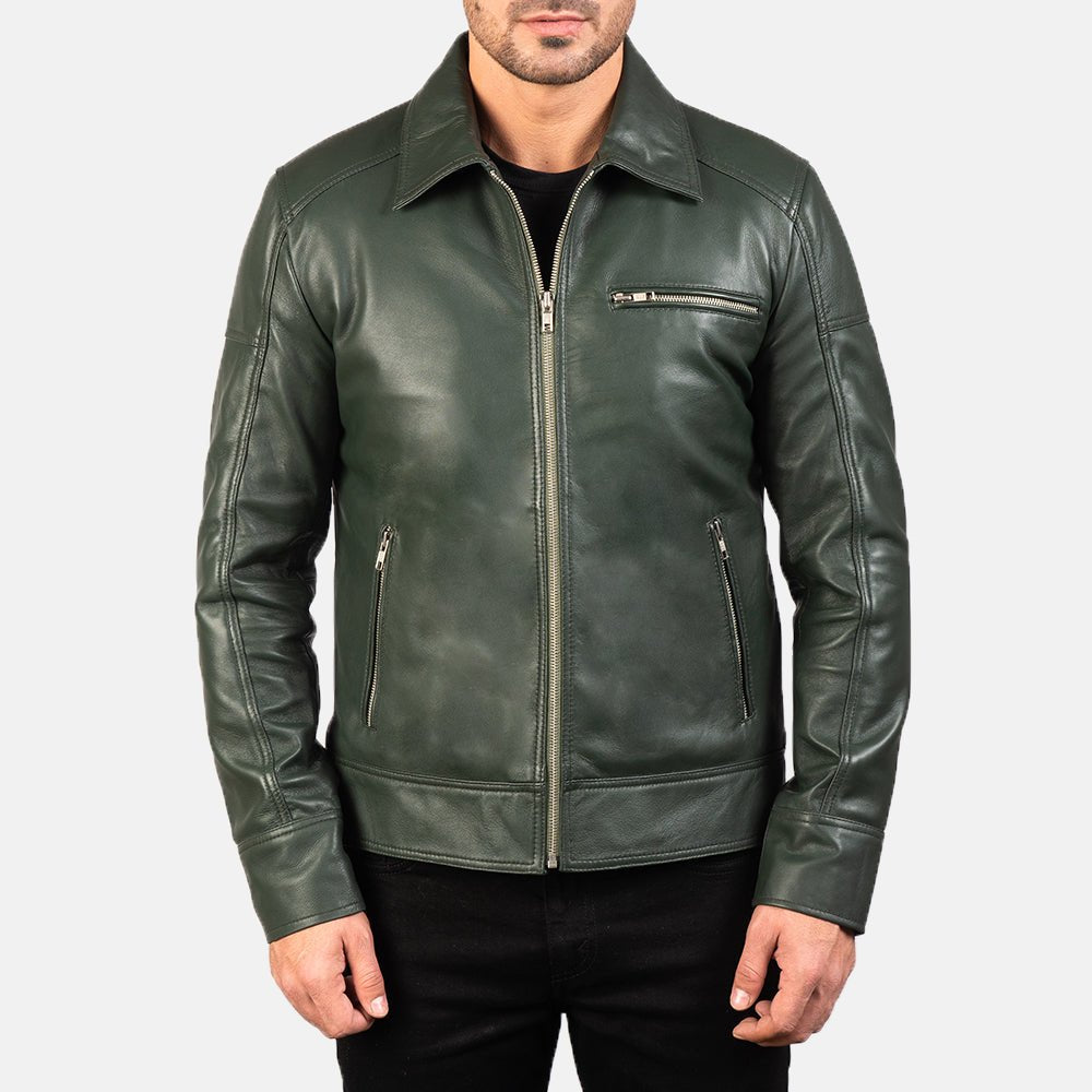 Lavendard Green Leather Biker Jacket image 3