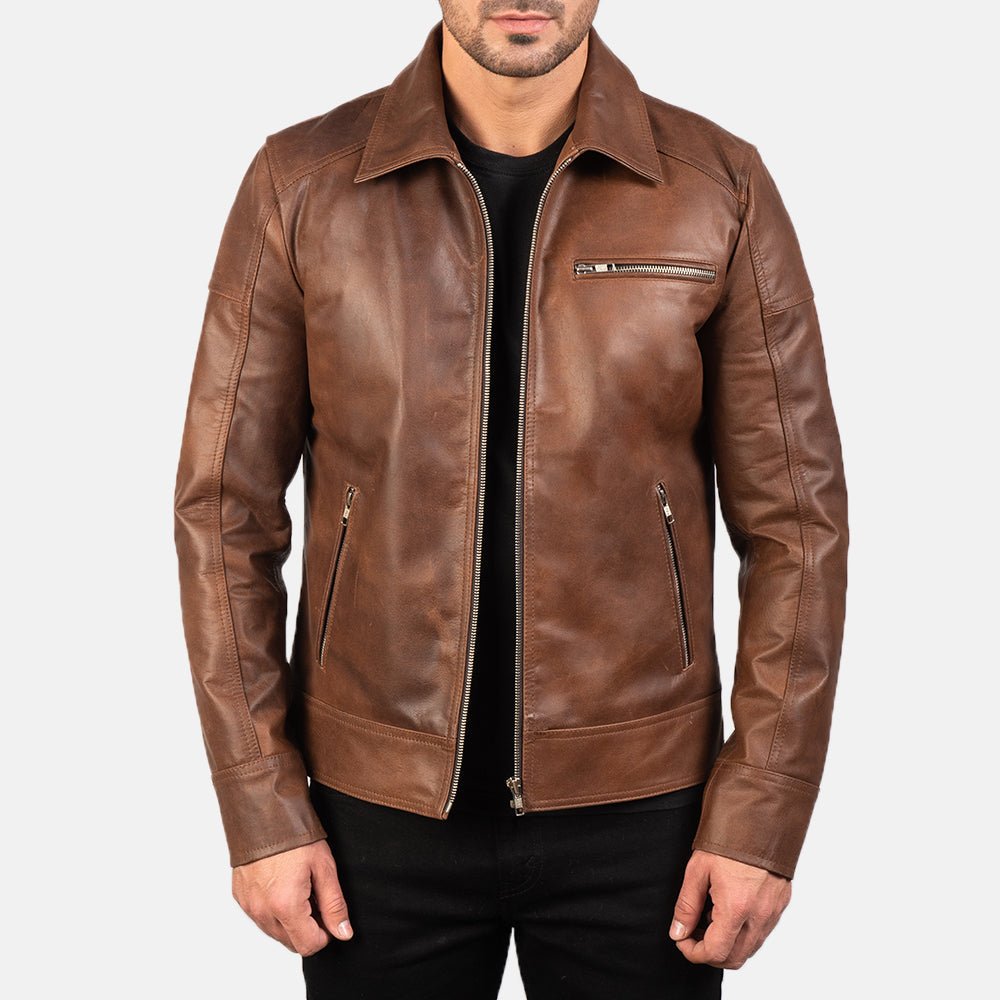 Lavendard Brown Leather Biker Jacket image 0