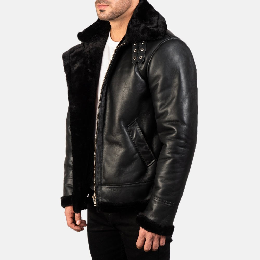 Francis B-3 Black Leather Bomber Jacket image 2