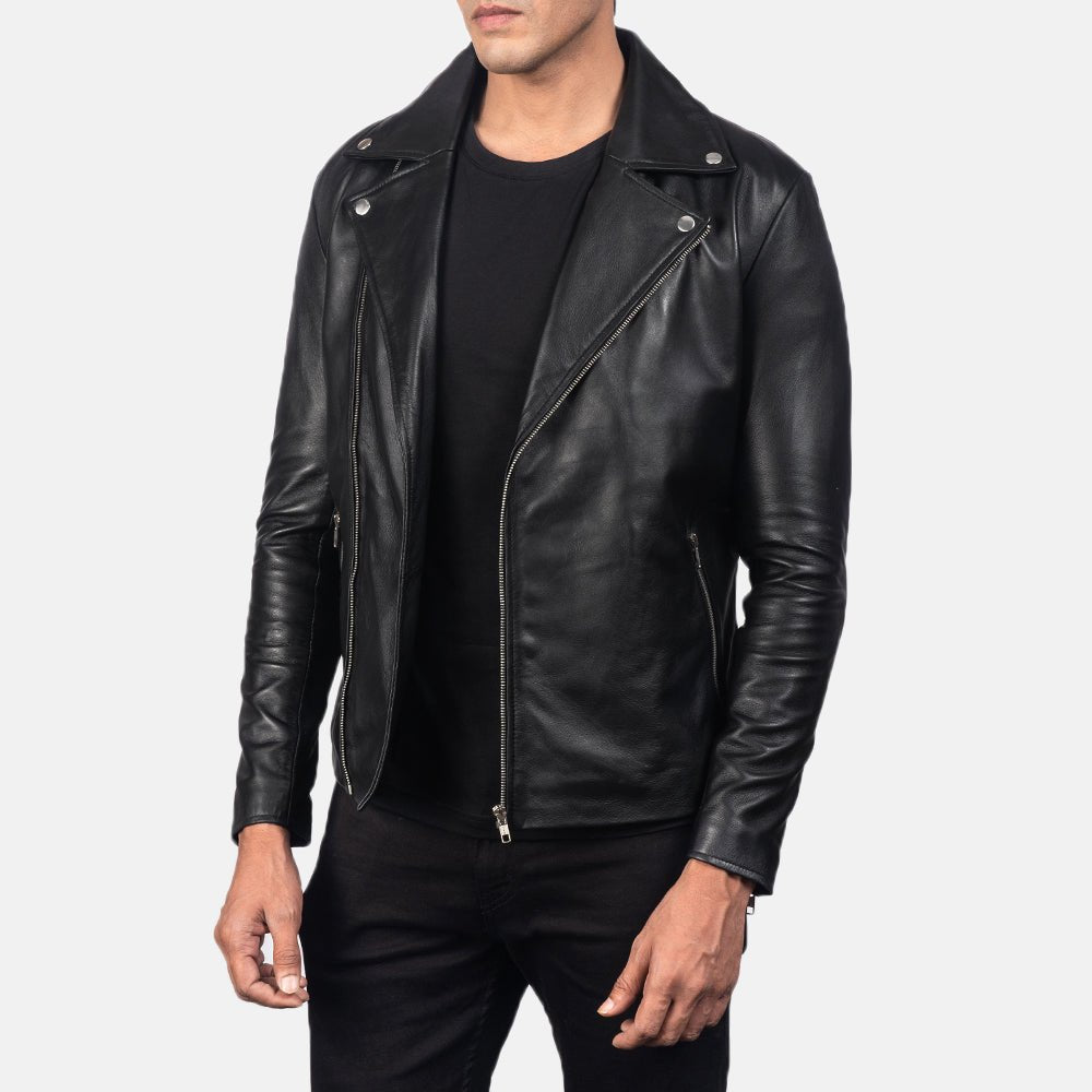 Noah Black Leather Biker Jacket image 1
