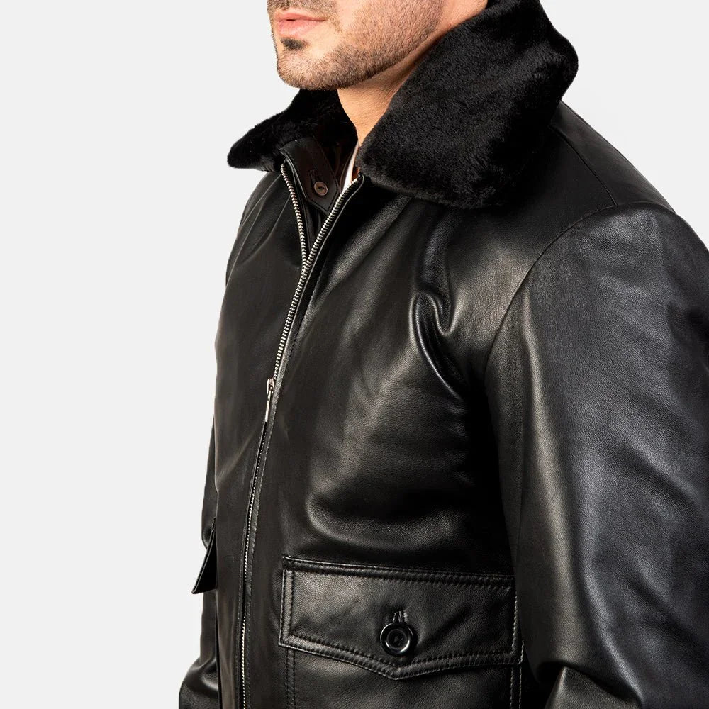 Airin G-1 Black Leather Bomber Jacket image 5