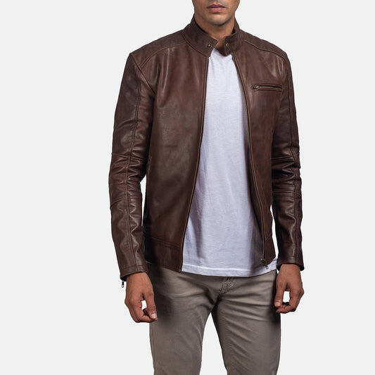Dean Brown Leather Biker Jacket image 0