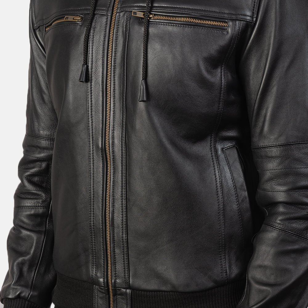 Bouncer Biz Black Leather Bomber Jacket image 5
